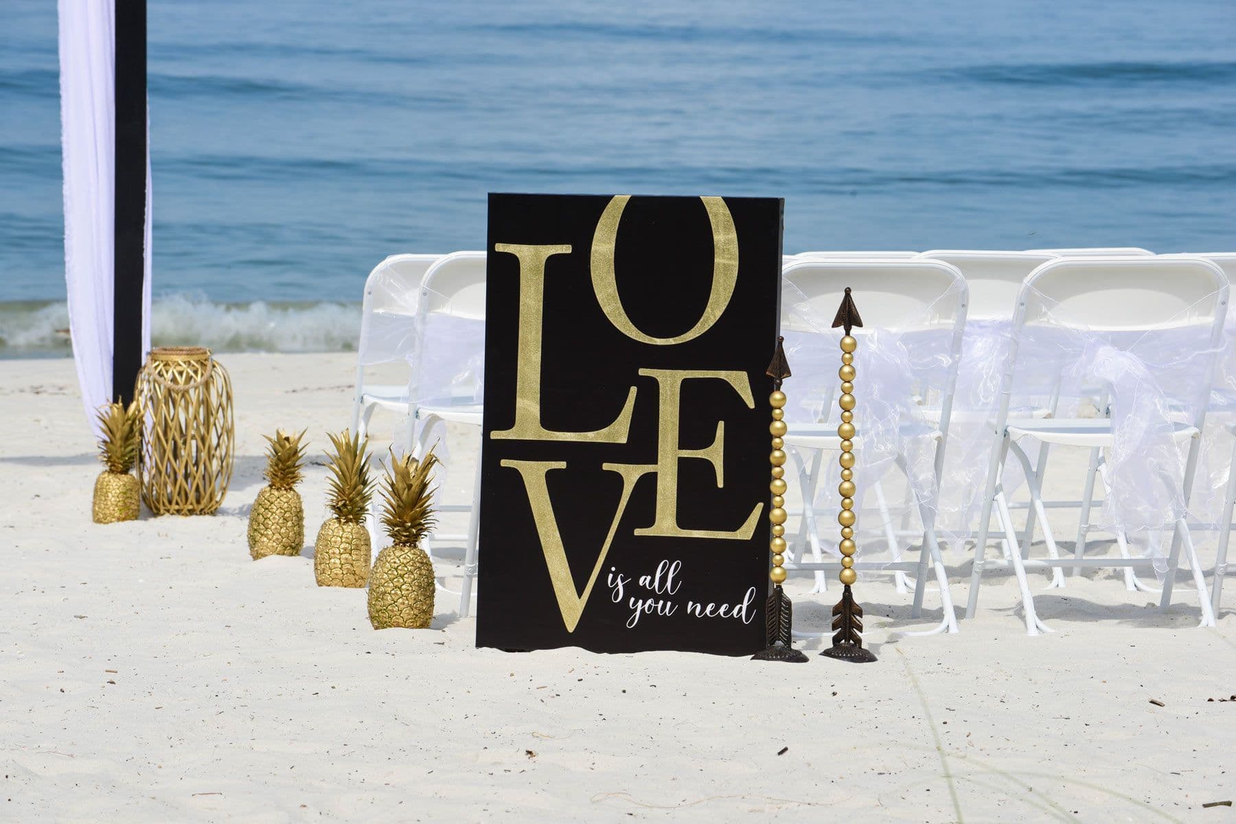 Wedding setup on a beach with a