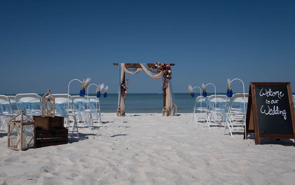 Florida beach wedding decor setup