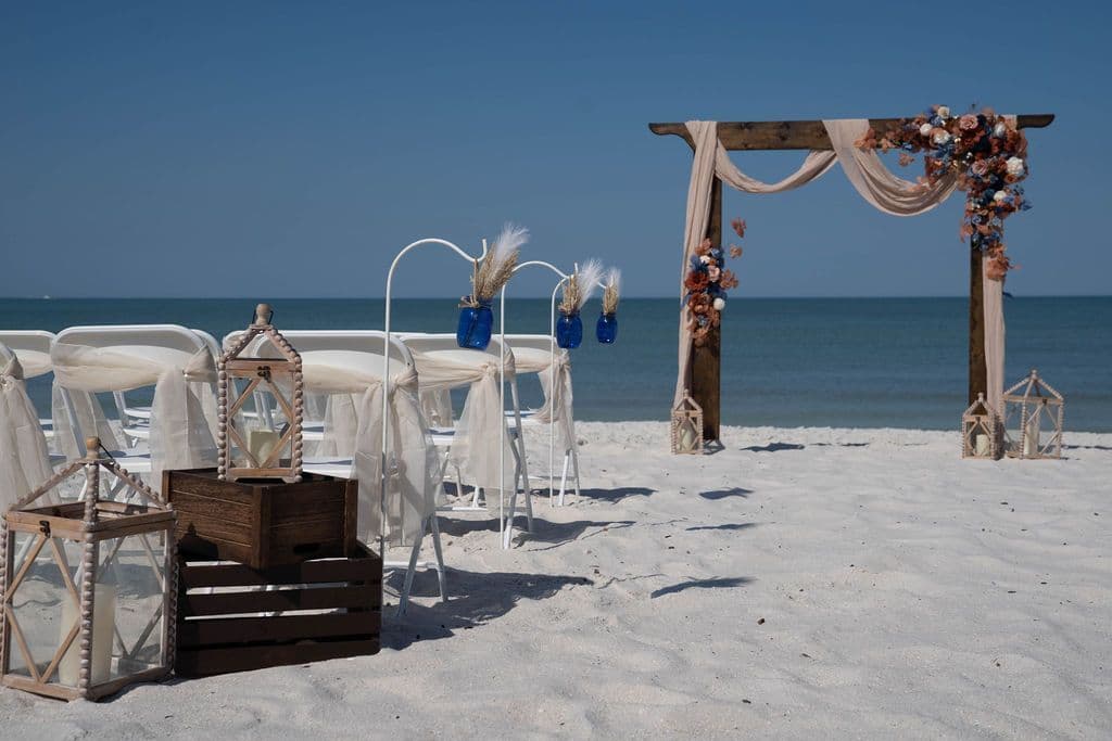 Florida beach wedding decor setup