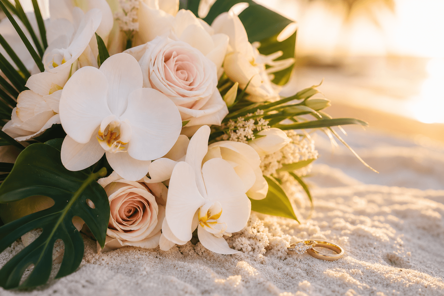Elegant Florida beach wedding ceremony with white floral arch and ocean backdrop, the kind of setup Florida beach wedding insurance helps protect